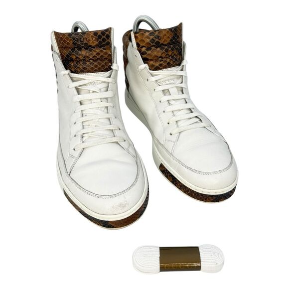 Gucci Python Skin High Top Sneakers GG White Brown CLEAN Logo Mens Size 9.5 ~ 10 - Picture 2 of 14
